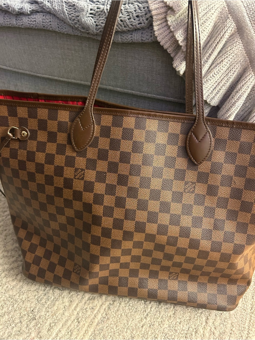 Brown Checkered Tote Handbag
